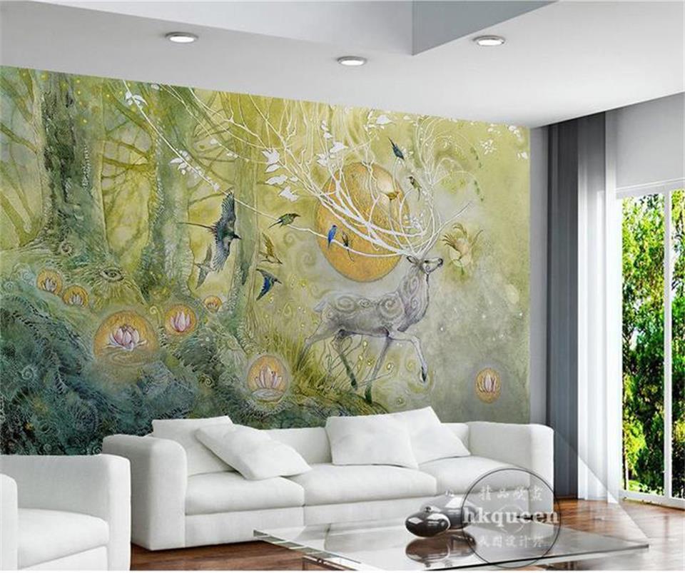 Custom Mural 3d Photo Wallpaper Room Tree Forest Birds - Tapeta Na Ścianę Ptaki Jeleń , HD Wallpaper & Backgrounds