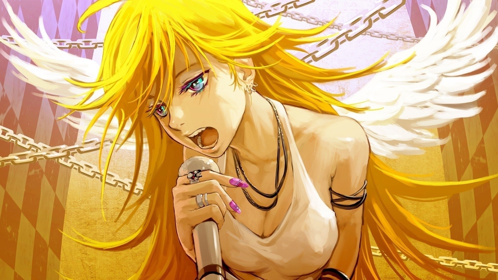 Blonde Anime Girl Sing Microphone Hd Wallpaper - Mitsunori Ikeda Feat Aimee B Fallen Angel , HD Wallpaper & Backgrounds