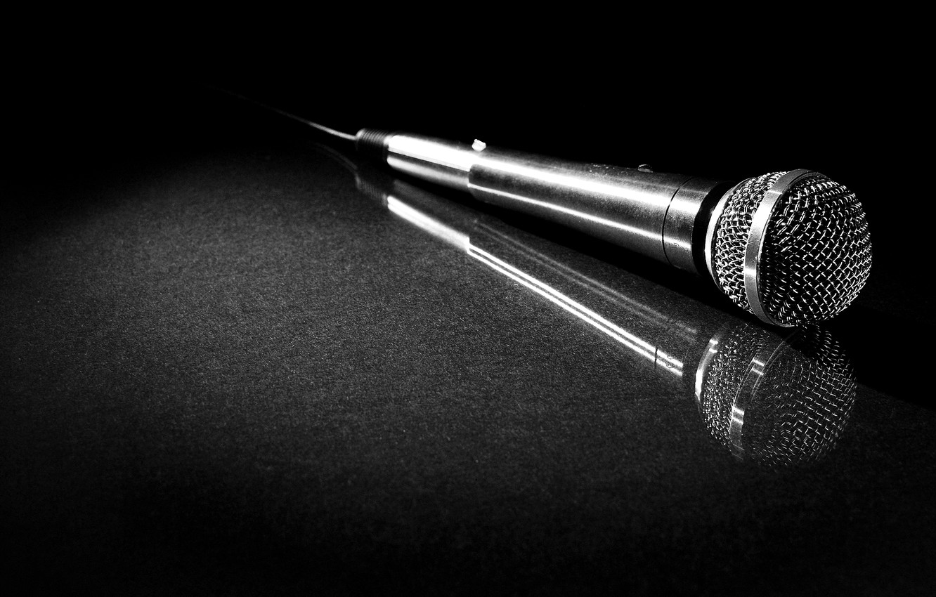 Photo Wallpaper Microphone, White And Black, Ground - Microphone On The Floor , HD Wallpaper & Backgrounds