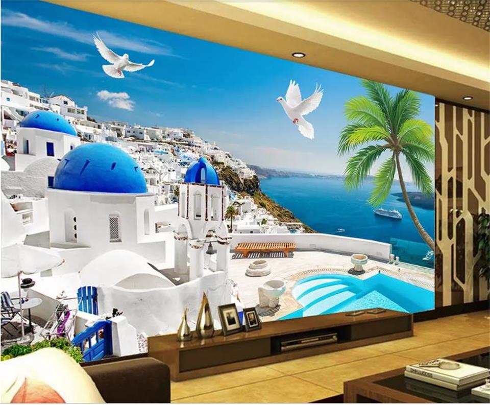 Custom 3d Photo Wallpaper Mural Living Room Aegean - Lukisan 3d Menara Eiffel Di Dinding , HD Wallpaper & Backgrounds