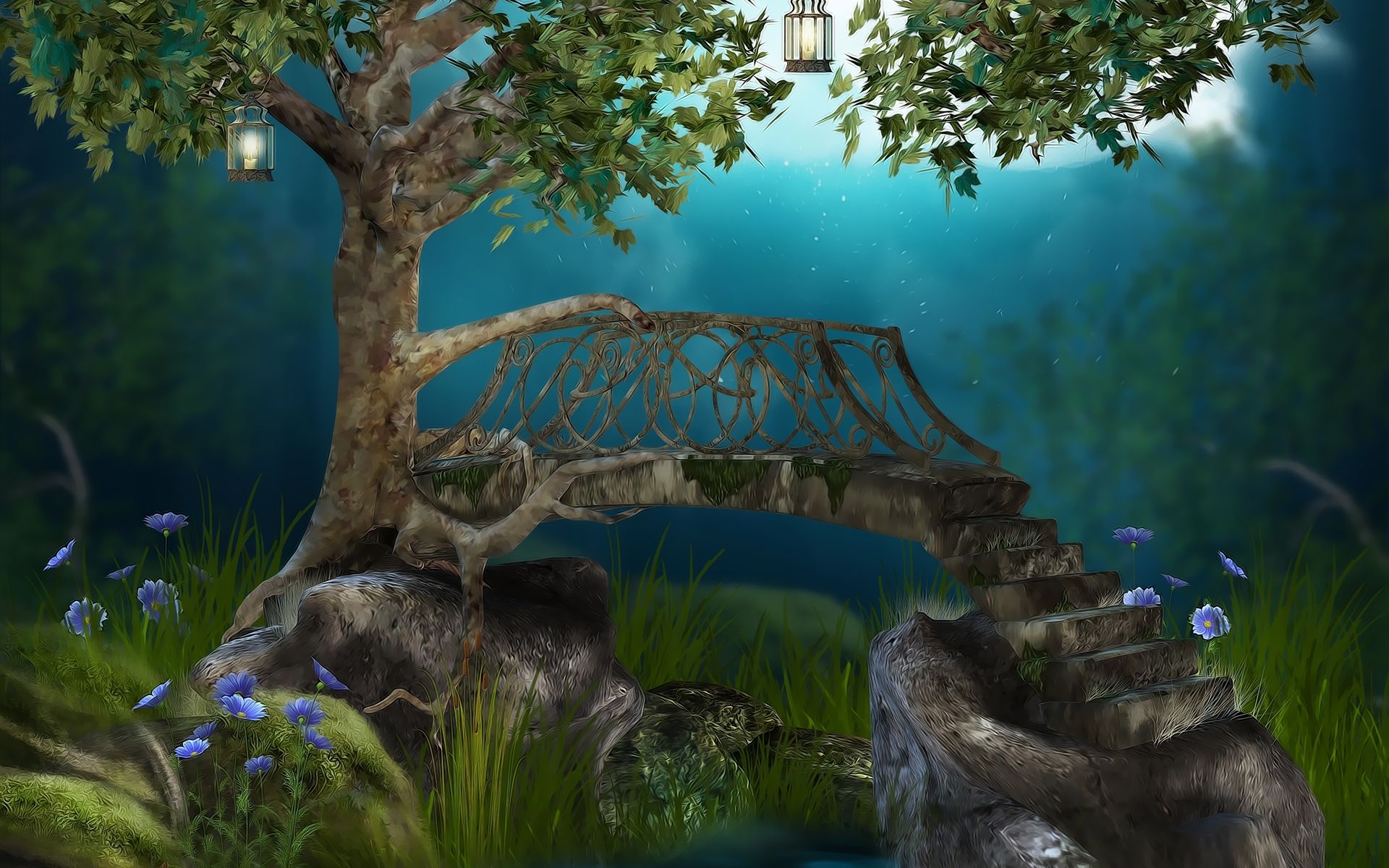 Hd Magic Place Wallpaper, Place, Bridge, Fantasy, Tree, - Magic Place , HD Wallpaper & Backgrounds