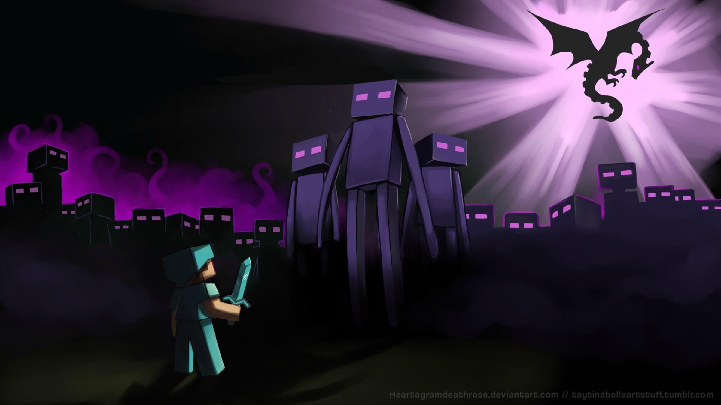 Enderman Endermen Minecraft Steve Artistic - Minecraft Dragon , HD Wallpaper & Backgrounds