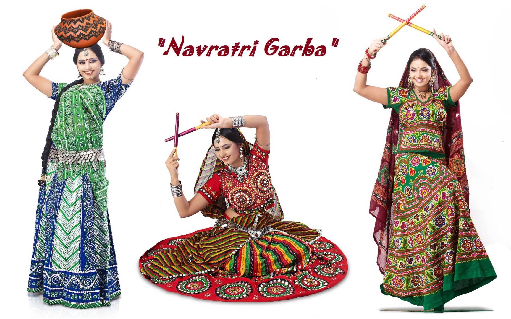 Happy Navratri » Navratri Garba Dandiya Playing Girls - Traditional Dress Of West India , HD Wallpaper & Backgrounds