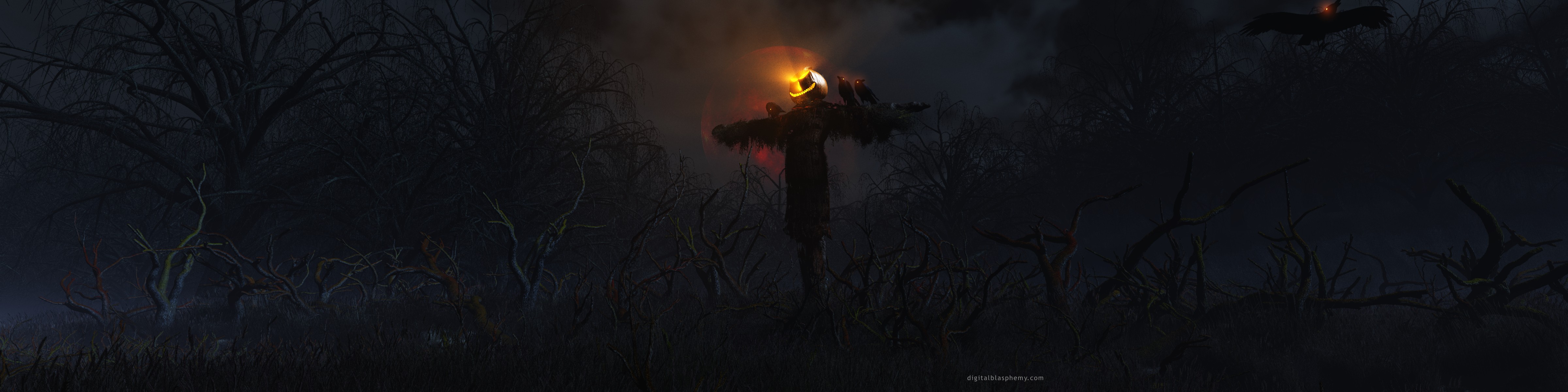 Halloween Scarecrows Wallpaper And Background - Three Screen Wallpaper Halloween , HD Wallpaper & Backgrounds
