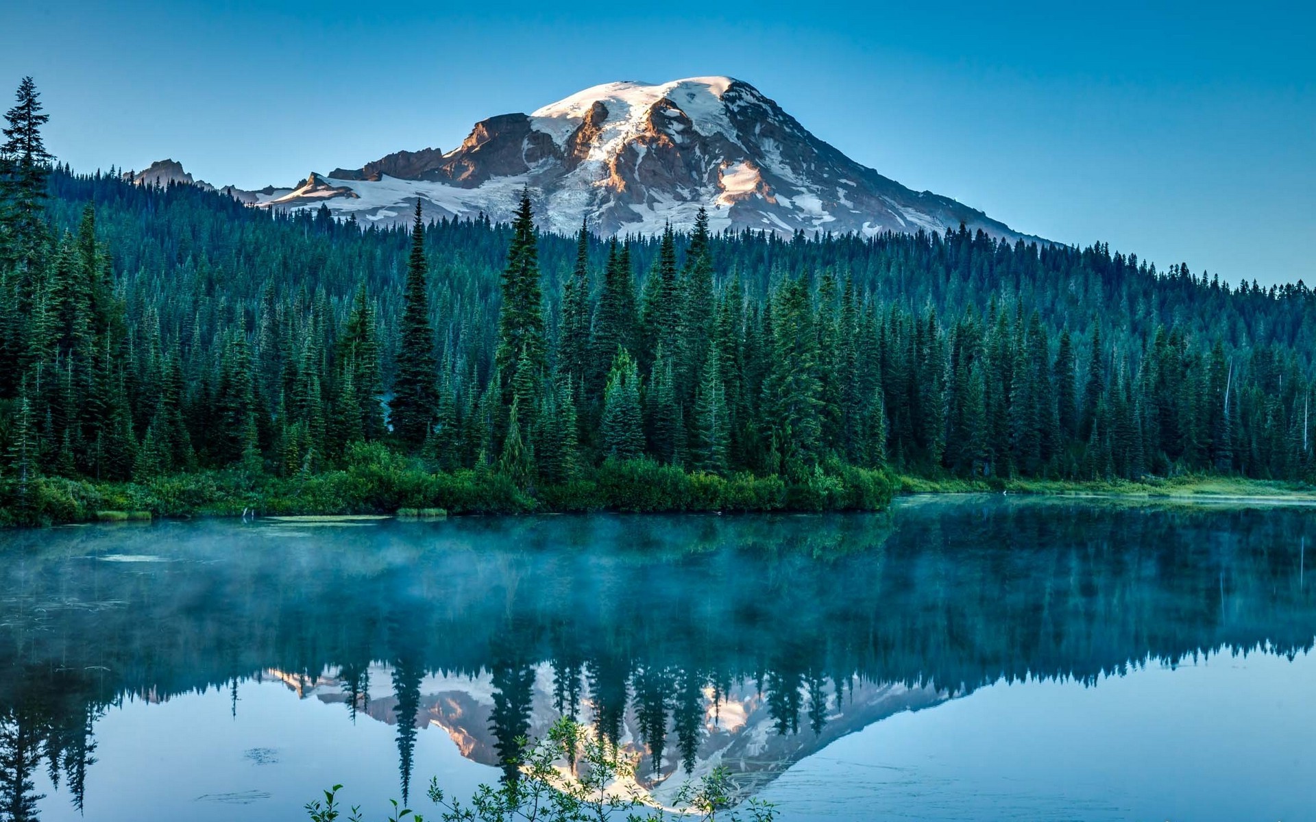 Nature, Landscape, Lake, Forest, Snowy Peak, Morning, , HD Wallpaper & Backgrounds