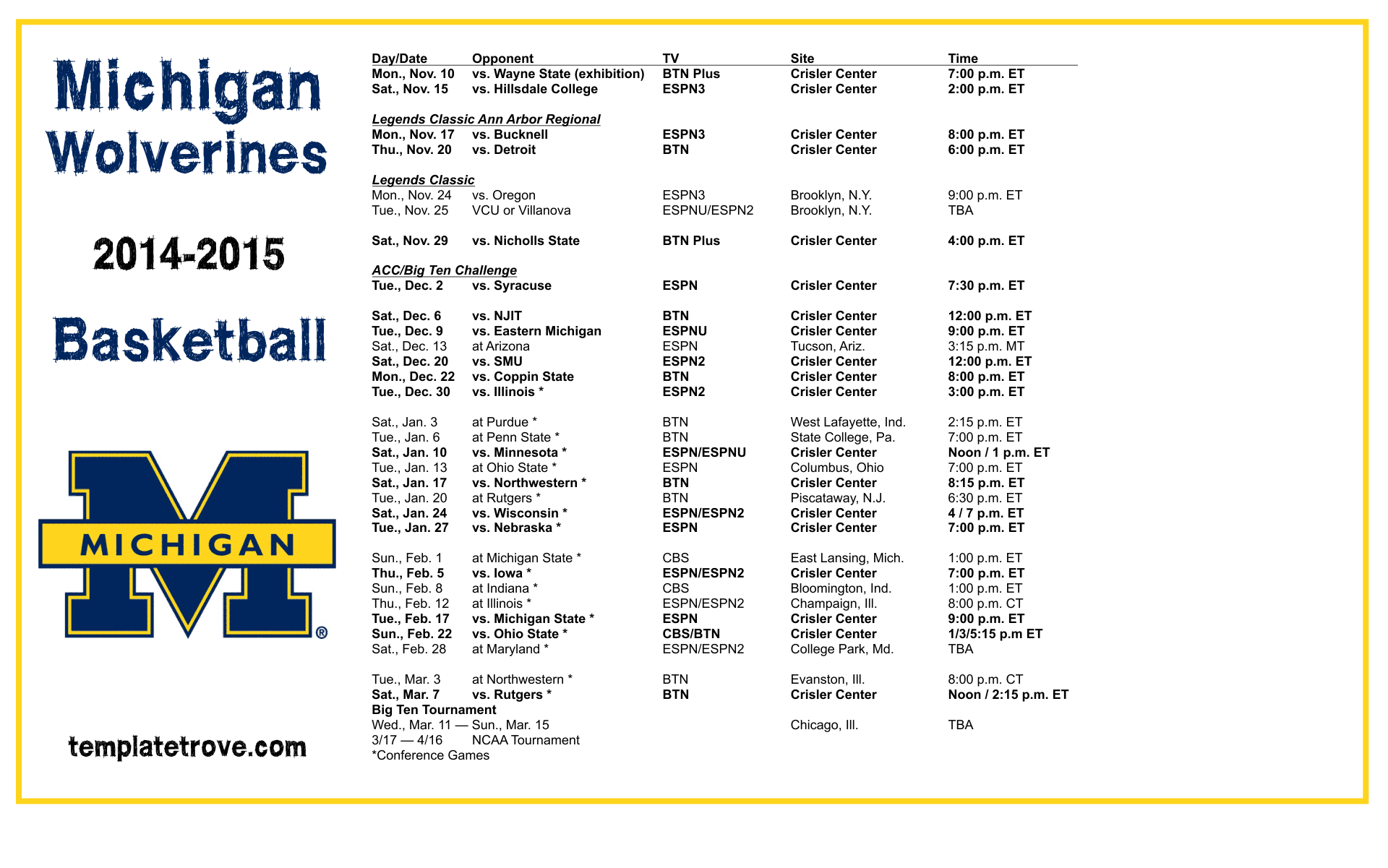 Michigan Basketball Schedule / Michigan Basketball 2013 14 Schedule 5