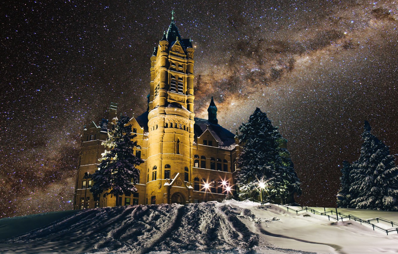 Photo Wallpaper Winter, Space, Stars, Snow, Night, - Milky Way , HD Wallpaper & Backgrounds