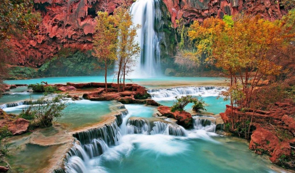 Moving Waterfall Wallpaper - Nature Art Original Landscape Paintings , HD Wallpaper & Backgrounds