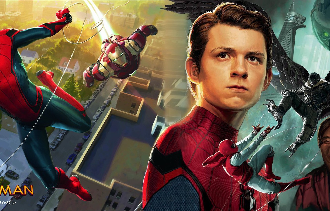 Photo Wallpaper Art, Spider Man, Iron Man, Tony Stark, - Spider Man Homecoming Tom Holland , HD Wallpaper & Backgrounds