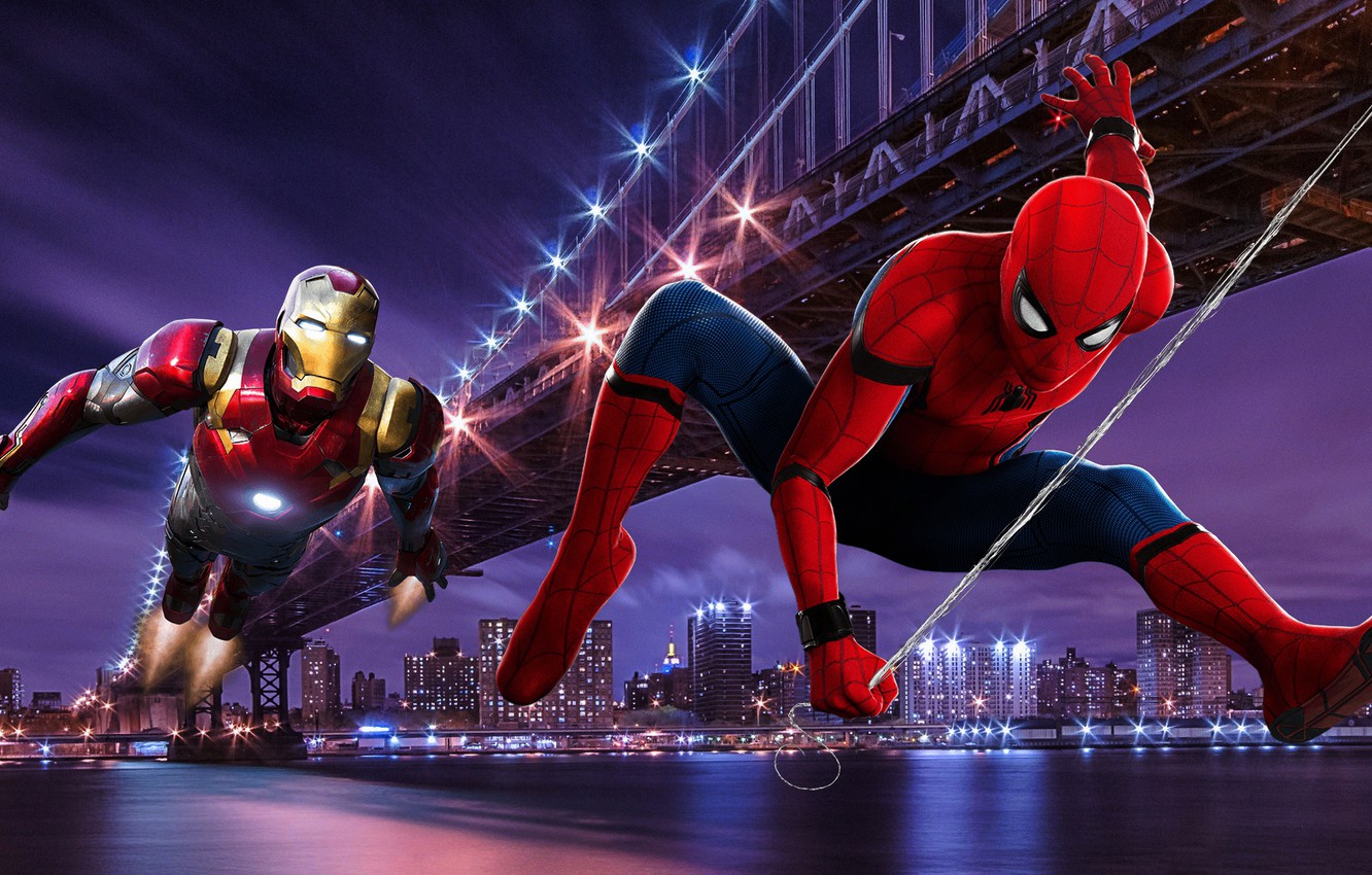 Photo Wallpaper Bridge, New York, Night, Iron Man, - Tony Stark And Peter Parker , HD Wallpaper & Backgrounds