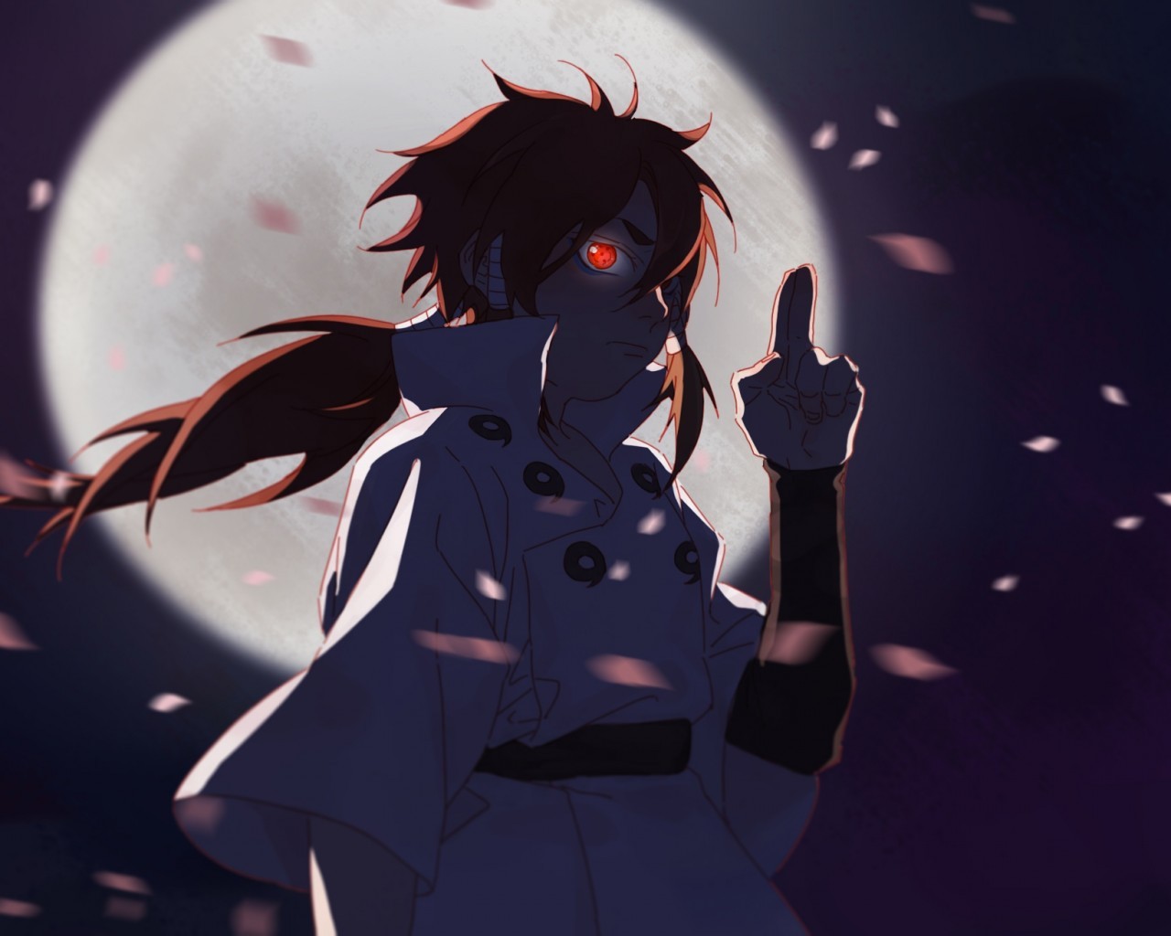 Otsutsuki Indra, Naruto, Moon, Petals, Sharingan - Indra Naruto , HD Wallpaper & Backgrounds