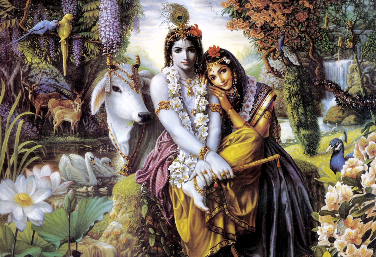 Krishna Radha Oil Painting , HD Wallpaper & Backgrounds