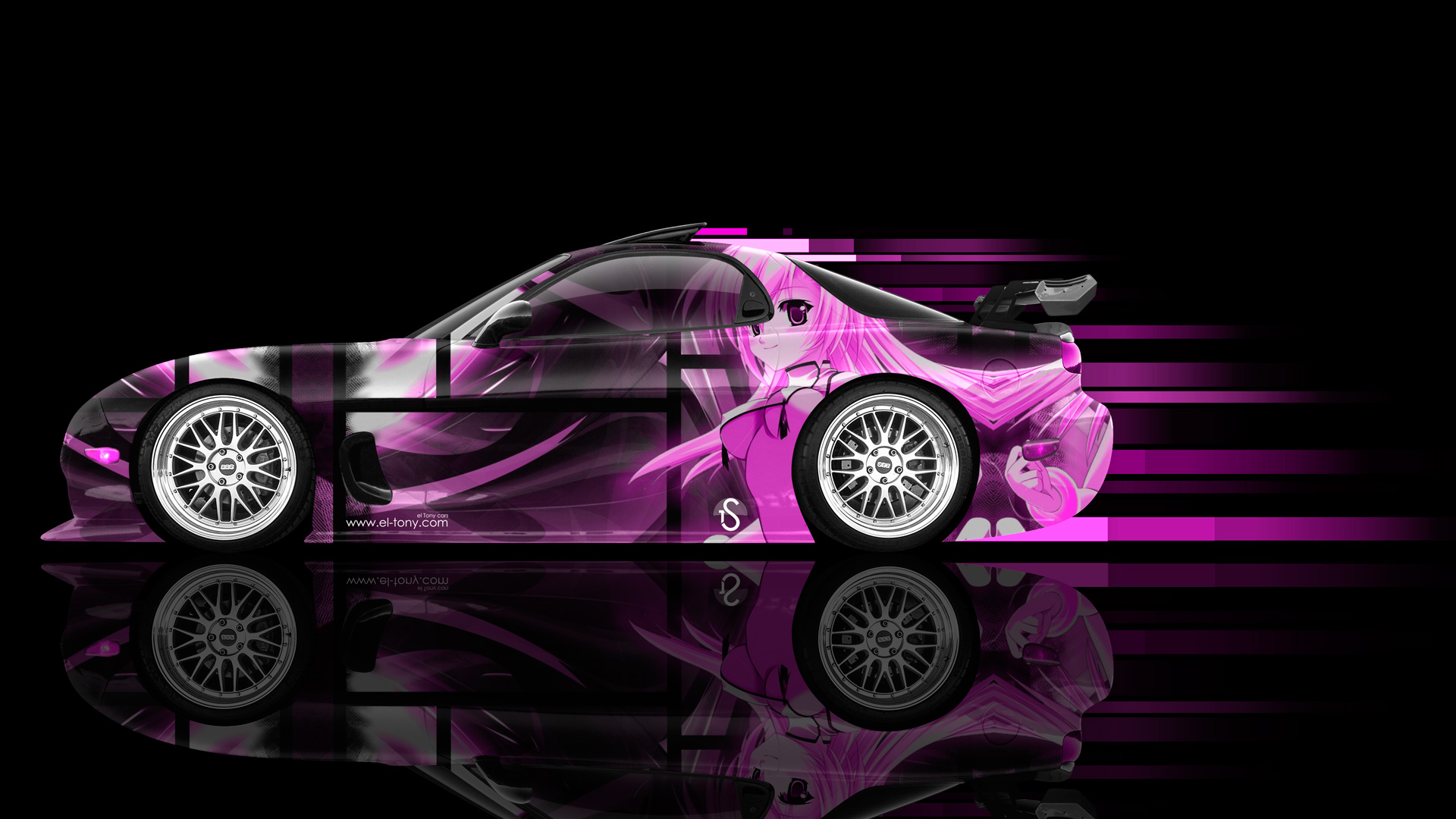 Mazda Rx7 Jdm Side Anime Girl Aerography Car 2014 Art - Anime Girl Car Art , HD Wallpaper & Backgrounds