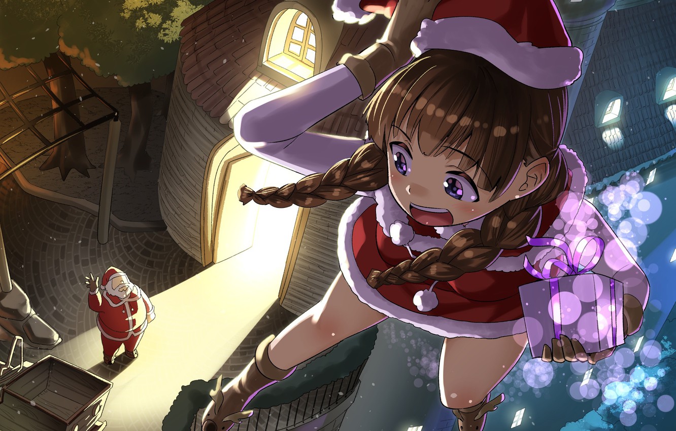 Photo Wallpaper New Year, Christmas, Anime, Art, Santa - Santa Anime Girls , HD Wallpaper & Backgrounds