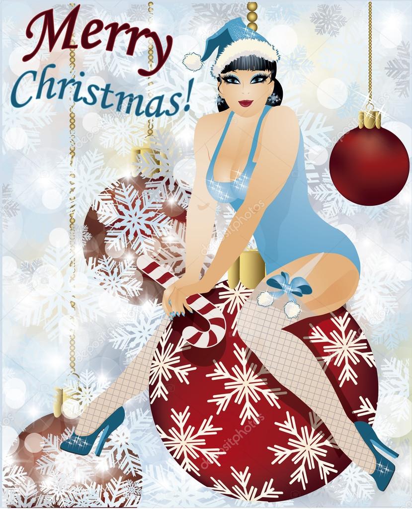 Merry Christmas Santa Girl Wallpaper, Vector Illustration - Guten Rutsch Ins Neue Jahr Sexy , HD Wallpaper & Backgrounds