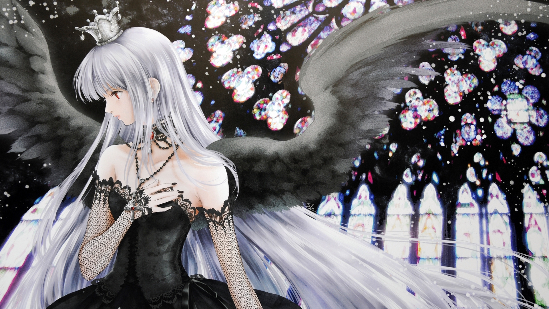 Anime Angels Wallpaper - Beautiful Anime Dark Angel , HD Wallpaper & Backgrounds