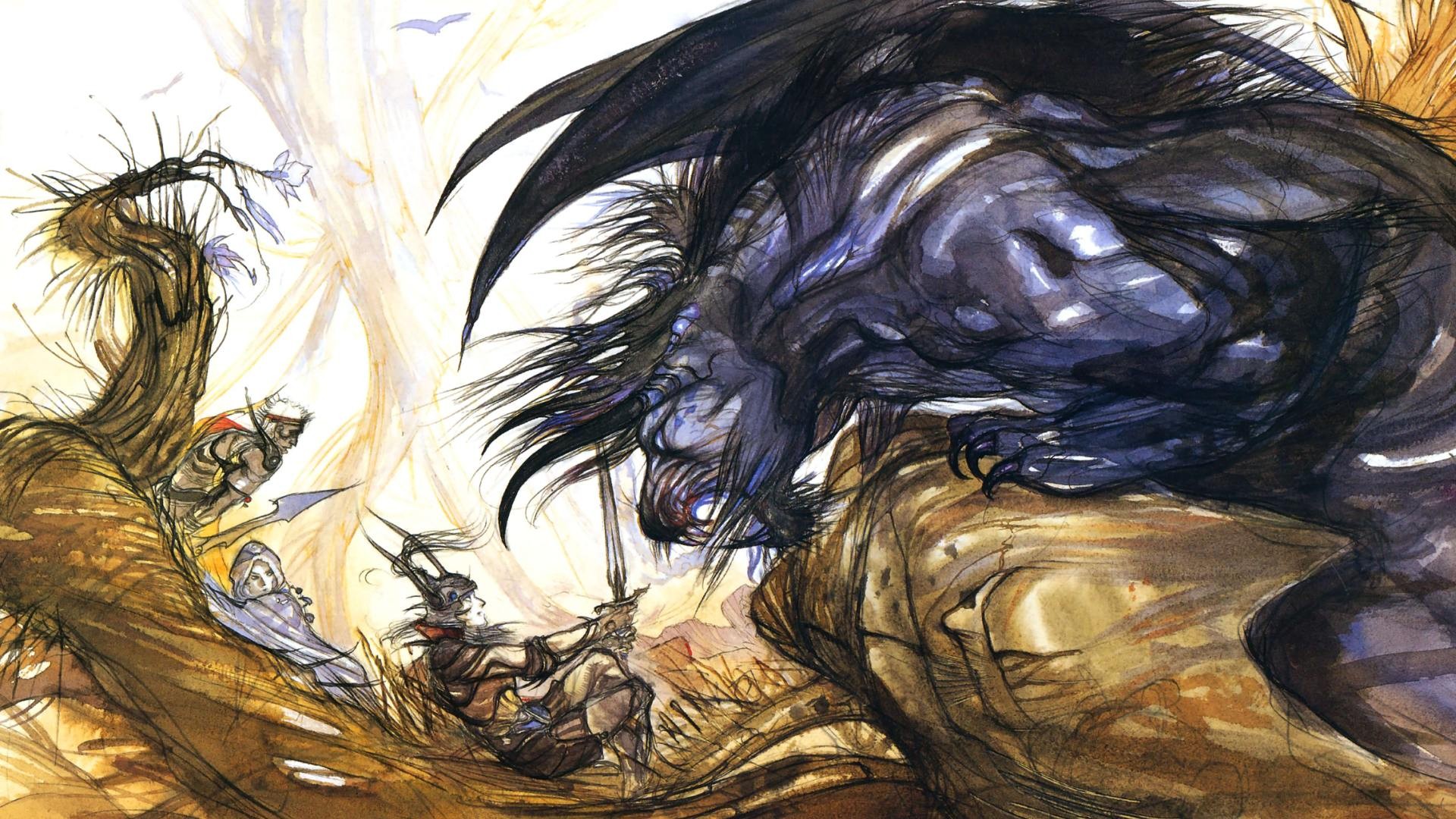 #drawing, #final Fantasy, #yoshitaka Amano, #behemoth - Yoshitaka Amano Ff 6 , HD Wallpaper & Backgrounds