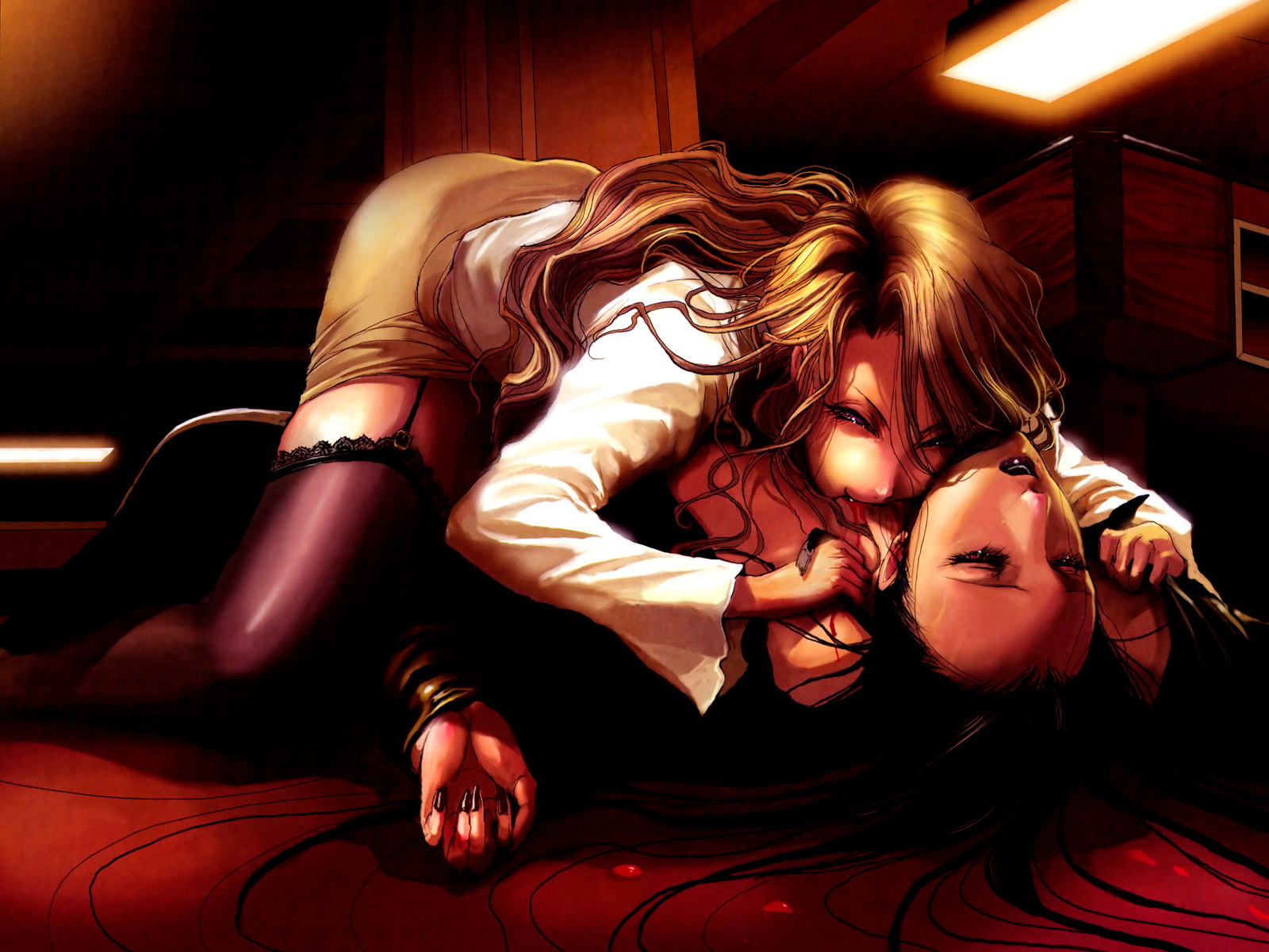 Anime Vampire Girl Kiss , HD Wallpaper & Backgrounds