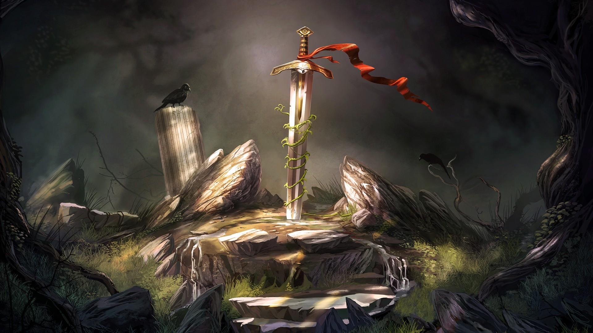 Excalibur Sword Wallpaper - Sword In The Stone Art , HD Wallpaper & Backgrounds