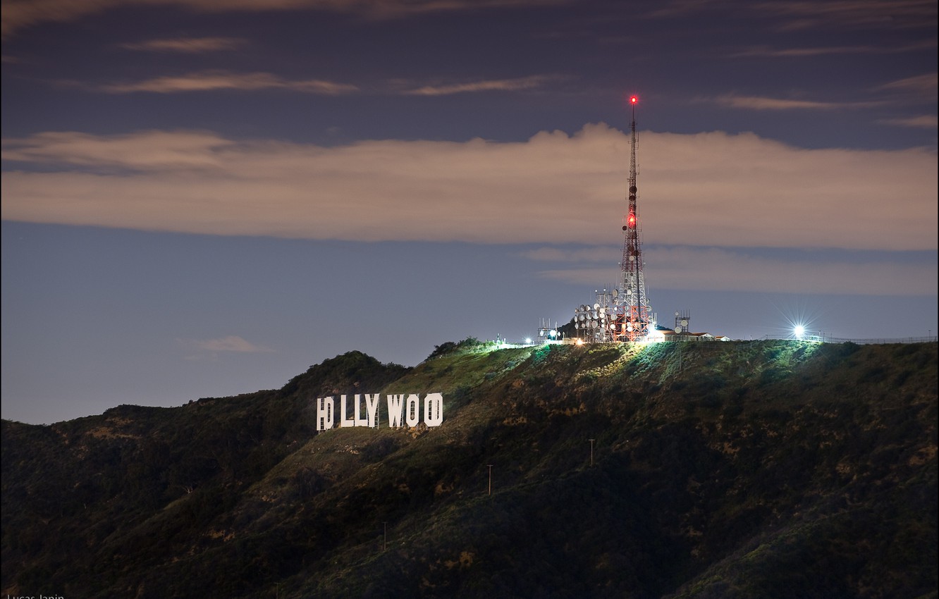Photo Wallpaper Hollywood, Sign, Night - Hollywood Sign , HD Wallpaper & Backgrounds