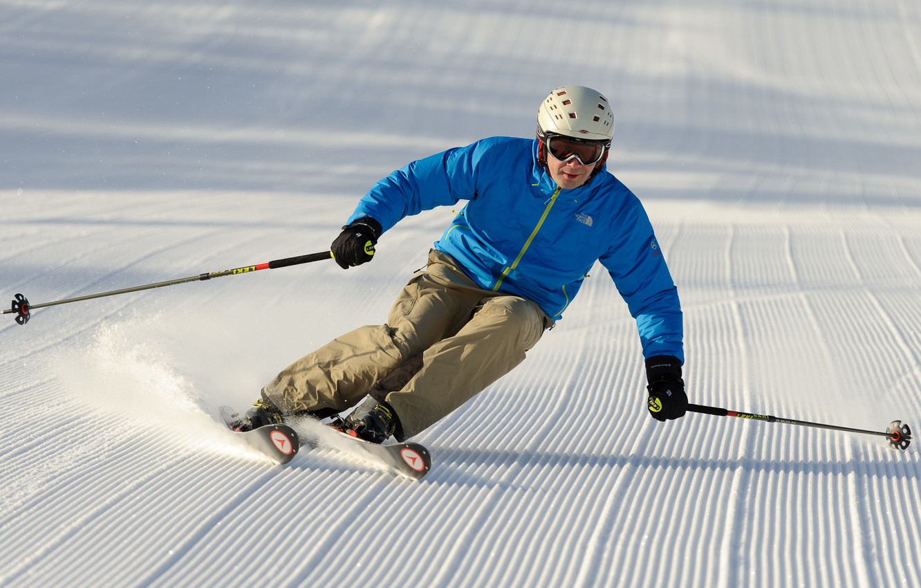 Photo Wallpaper Snow, Ski, Stick, Slope, Helmet, Skiing, - Skier Turns , HD Wallpaper & Backgrounds