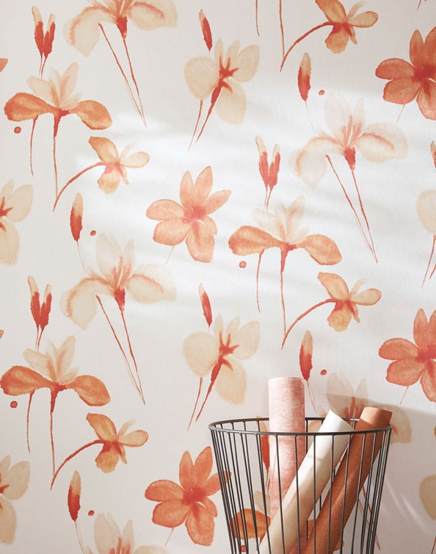 Wallpaper Tiara Matt Blossoms Cream Pale Orange Red - Wallpaper , HD Wallpaper & Backgrounds