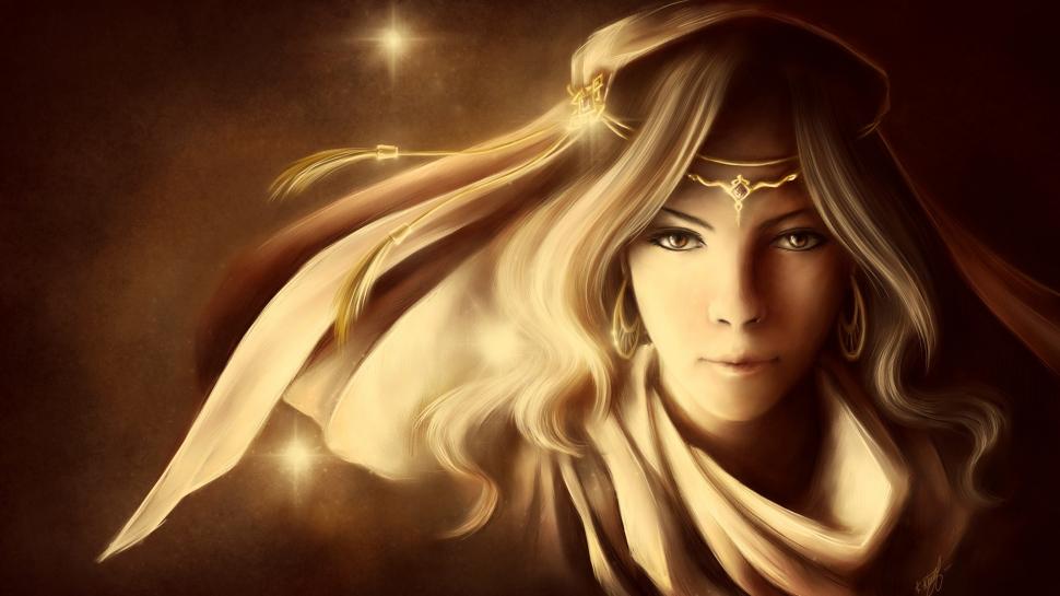 fantasy girl blonde tiara star wallpaper  anime face