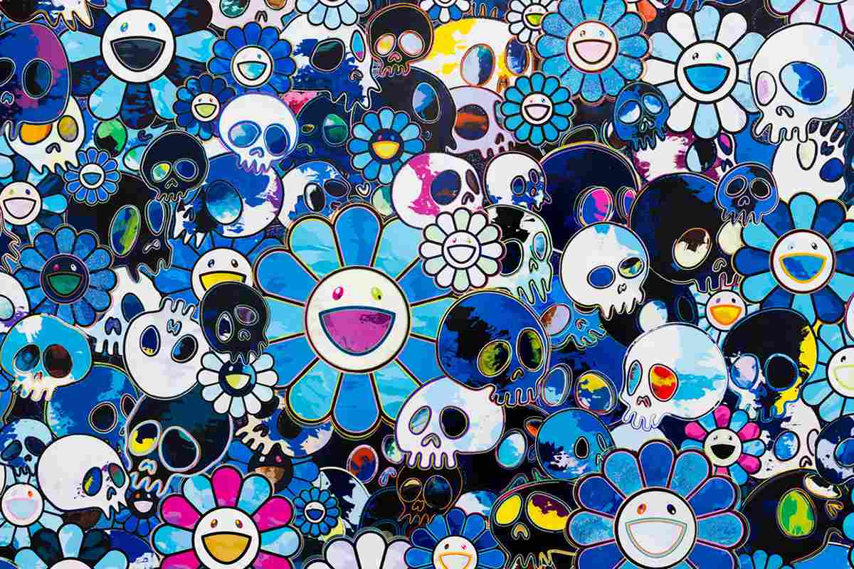 Takashi Murakami Art - Blue Flowers And Skulls , HD Wallpaper & Backgrounds