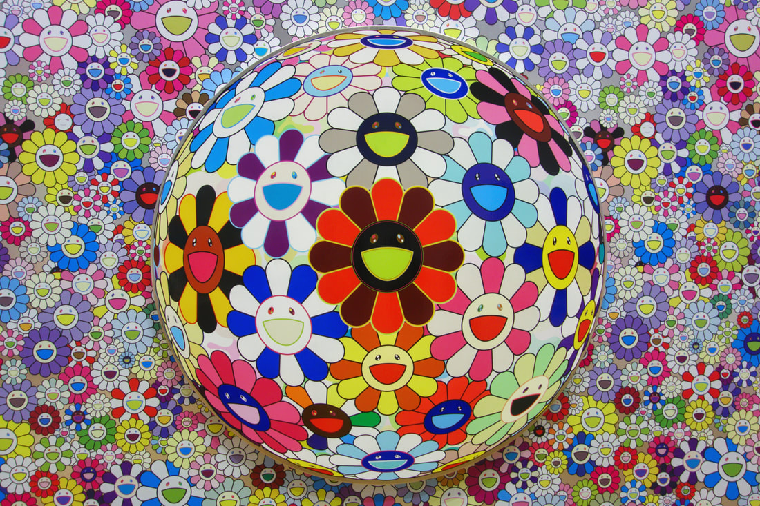 A Flowerball Against A Wallpaper Of Murakami's Flowers - Color Murakami Takashi , HD Wallpaper & Backgrounds