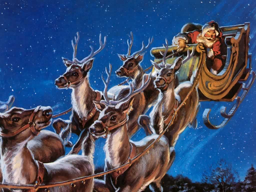 Santa Sleigh With Rudolph , HD Wallpaper & Backgrounds