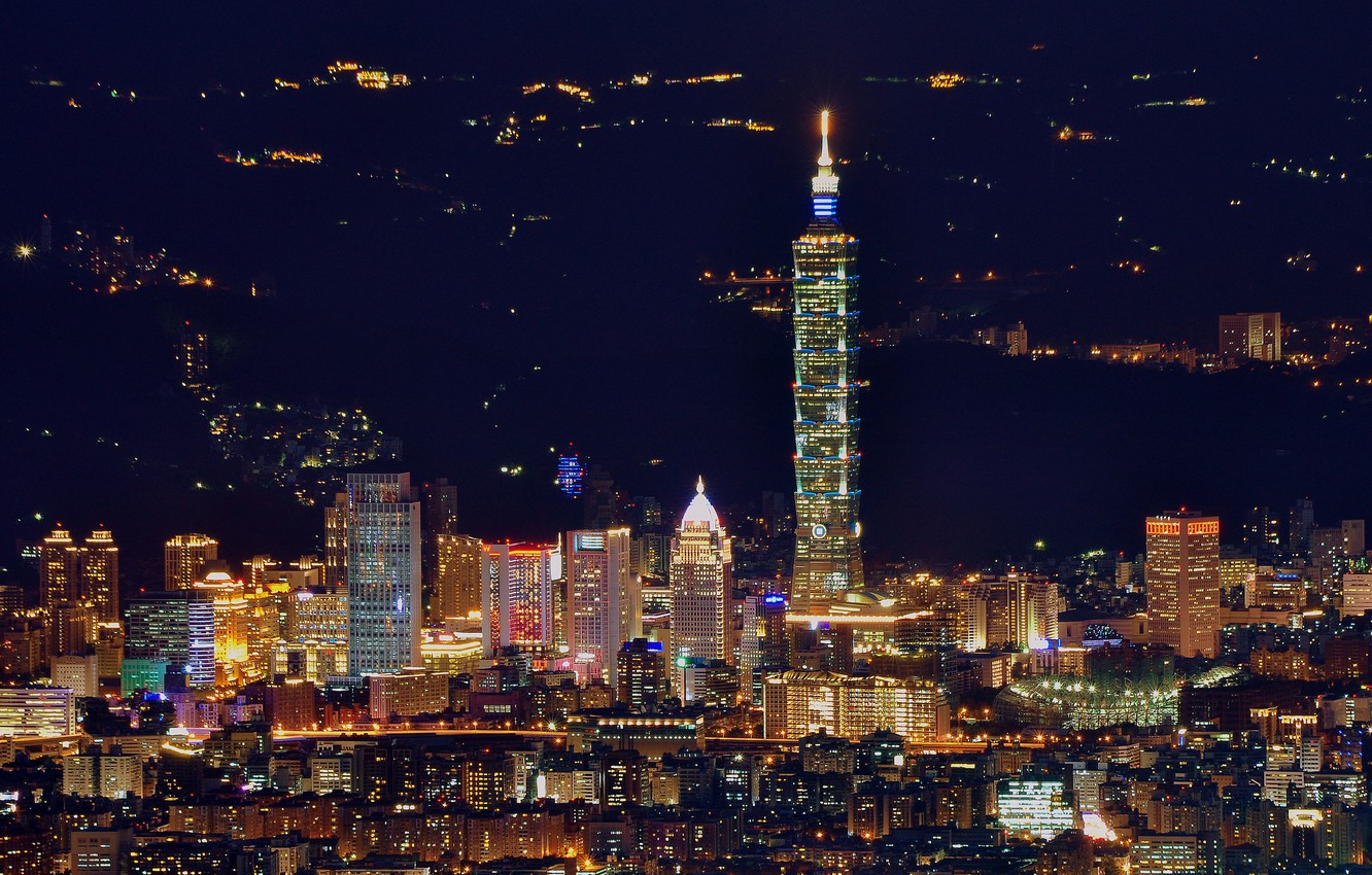 Photo Wallpaper China, Panorama, China, Taiwan, Night - Taipei City At Night , HD Wallpaper & Backgrounds