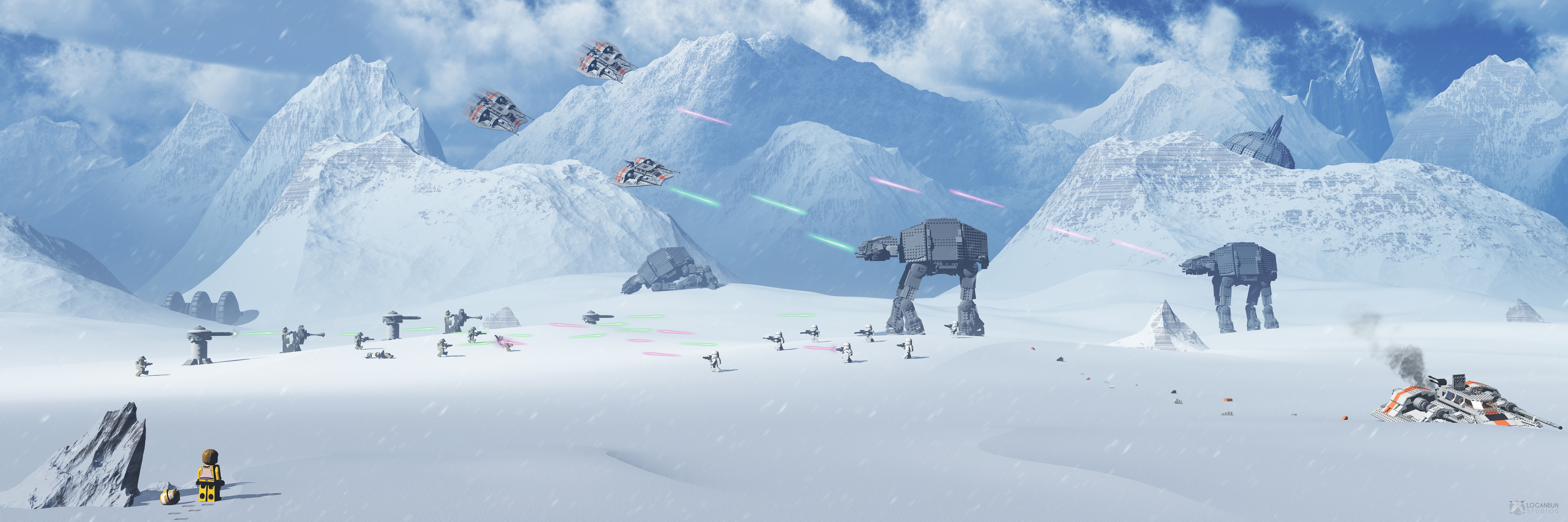 Star Wars, Lego Star Wars, Battle Of Hoth, Atat, Snow, - Star Wars Battle Panoramic , HD Wallpaper & Backgrounds