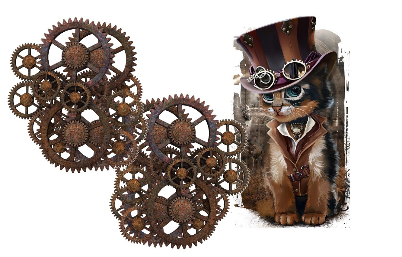 Photo Wallpaper Cat, Mechanism, Minimalism, Hat, Art, - Steampunk Png Designs Transparent , HD Wallpaper & Backgrounds