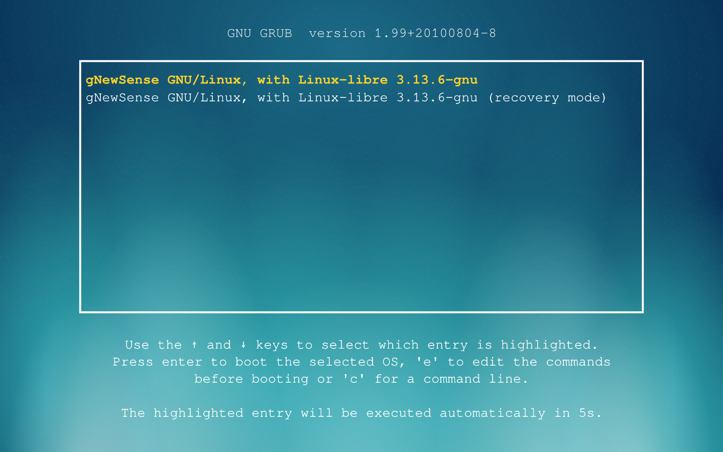 Gnu grub 2 menu with aurora background background image grub