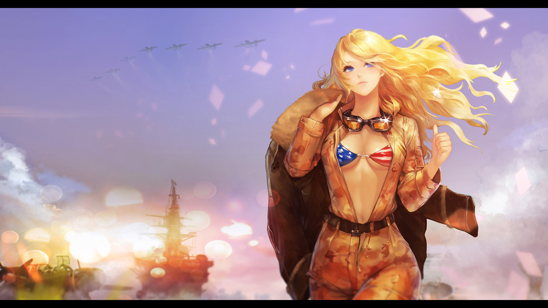 1942 For Kakao Wallpaper 1920x1080, - Anime Soldier Girl Blonde , HD Wallpaper & Backgrounds