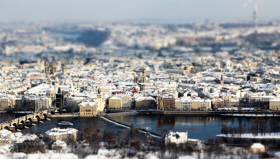 Prague, Snow, Winter, Tilt-shift, The City Desktop - Prague Snow Background , HD Wallpaper & Backgrounds
