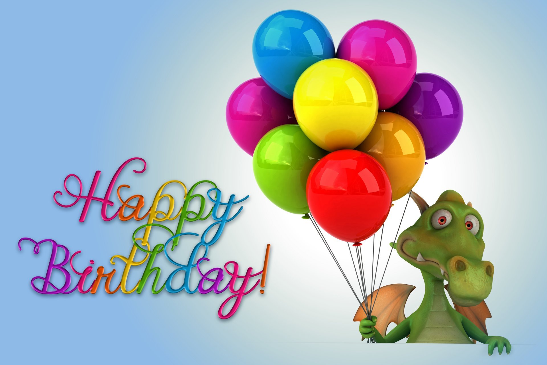 Happy Birthday Balloons Funny Dragon 3d Colorful Balls - Happy Birthday With Dragons , HD Wallpaper & Backgrounds
