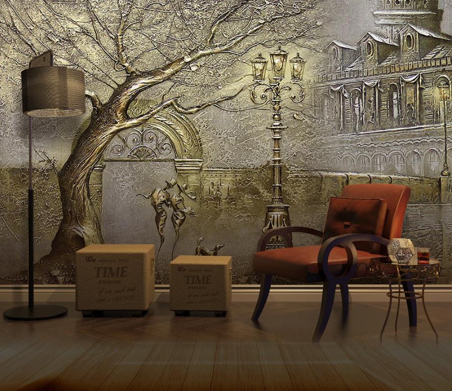 3d Wall Murals Embossed Golden Tree Photo Wallpaper 3d