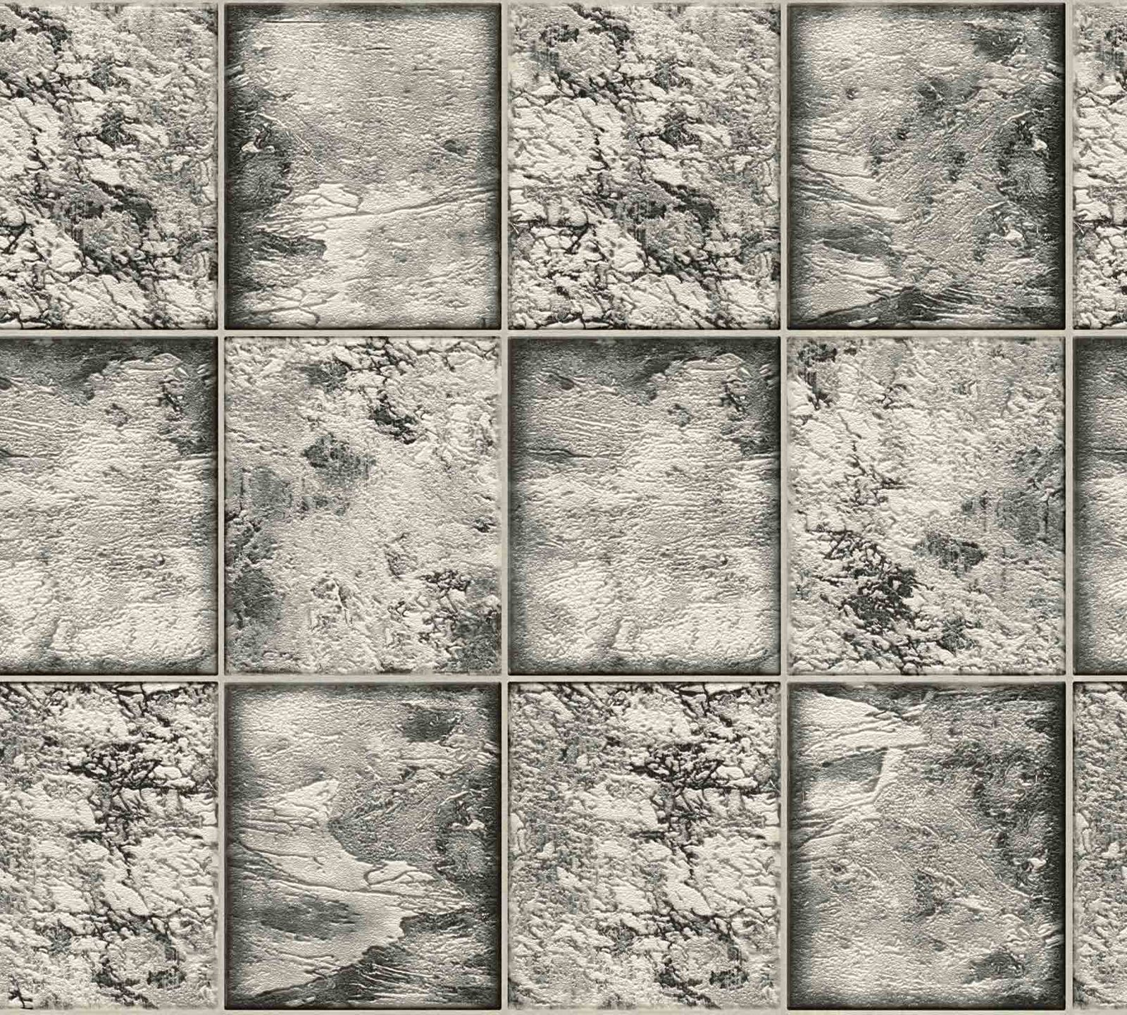 Vinyl Wallpaper Marble Tiles Black White Metallic 34279 3 Tapet