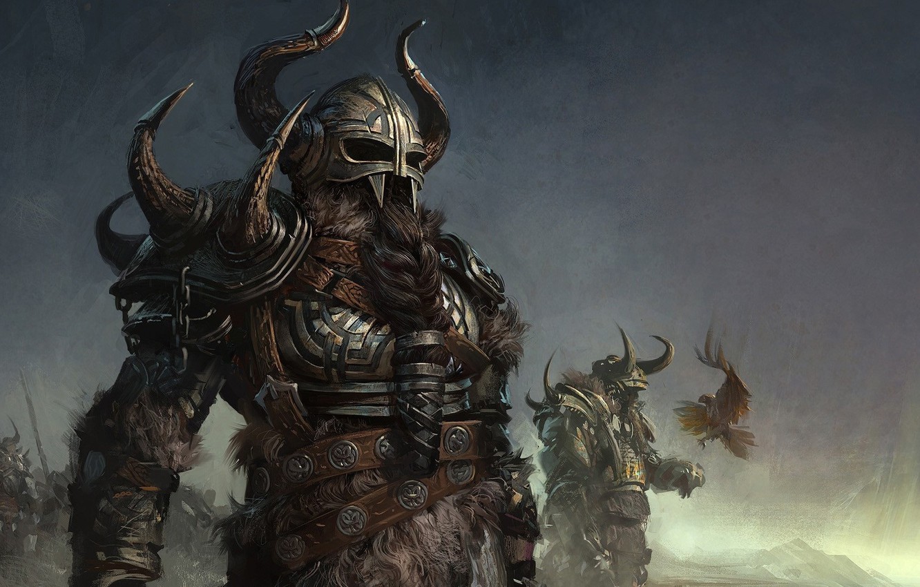 Photo Wallpaper Fantasy, Armor, Bird, Digital Art, - Fantasy Art Barbarian Warrior , HD Wallpaper & Backgrounds