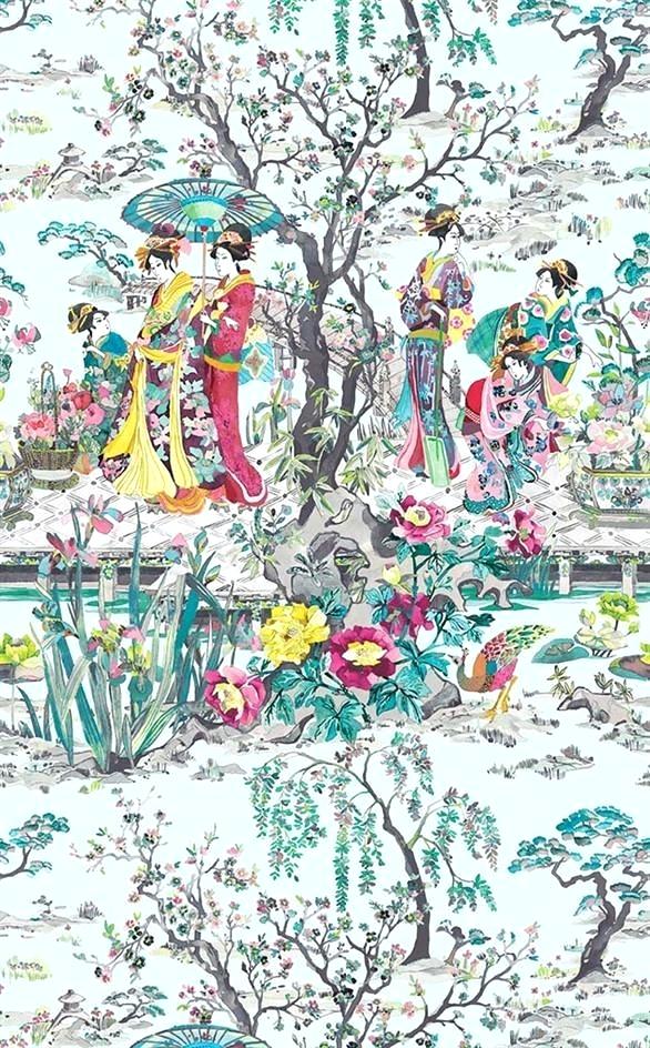 Garden Wallpaper Garden Wallpaper In Teal From The - Osborne And Little Japanese Garden Fabric , HD Wallpaper & Backgrounds