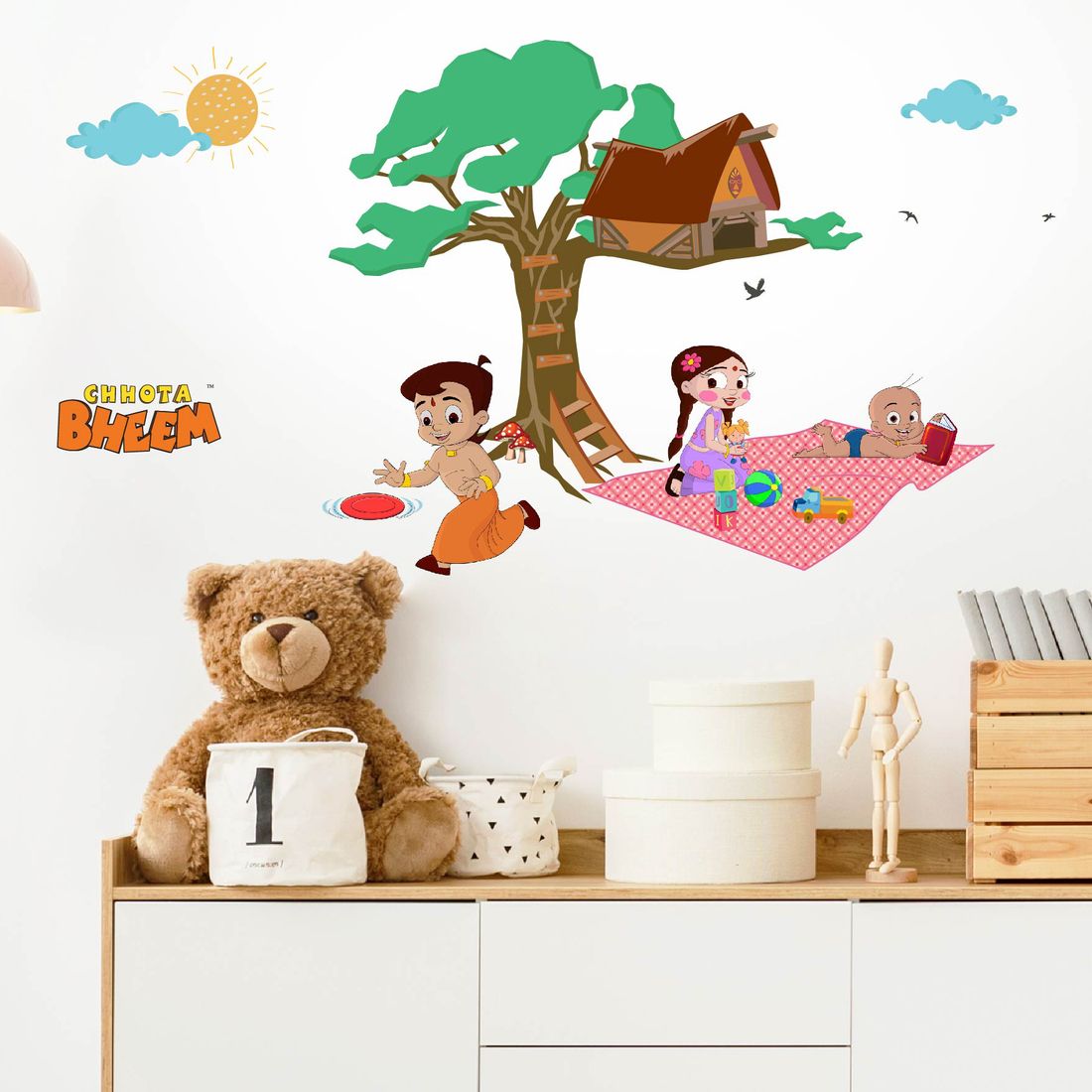 Chhota Bheem Playing With Frisbee - Bedroom Interior Teddy Bear , HD Wallpaper & Backgrounds
