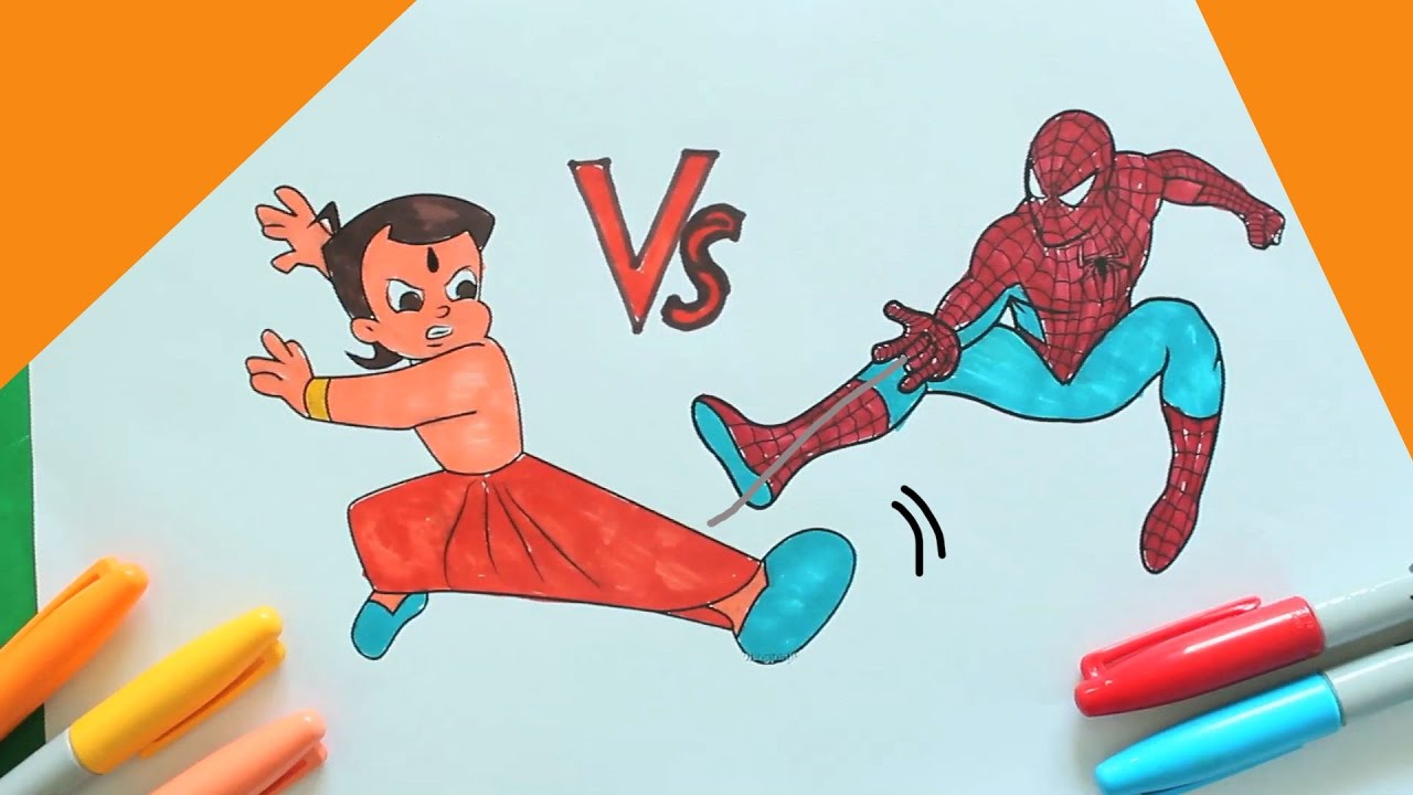Chhota Bheem Vs Spiderman Coloring - Cartoon , HD Wallpaper & Backgrounds