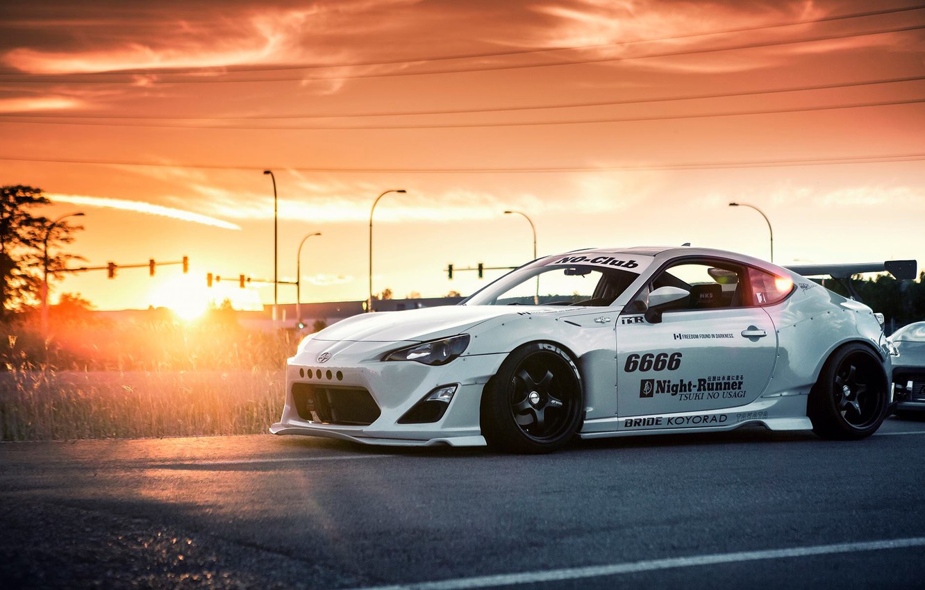 Photo Wallpaper Car, Sunset, White, Tuning, Sun, Toyota - Toyota Gt86 Tuning , HD Wallpaper & Backgrounds