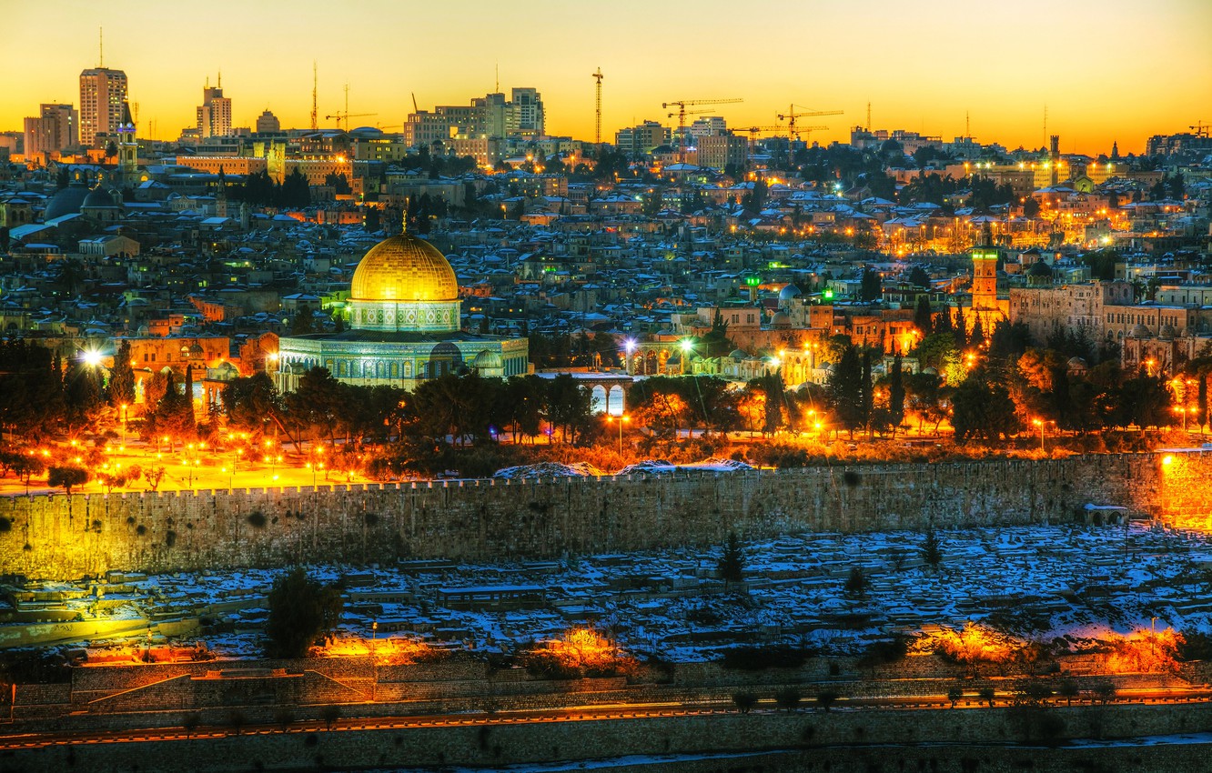 Photo Wallpaper Trees, Lights, Home, The Evening, Lights, - Imagens Lindas De Jerusalem , HD Wallpaper & Backgrounds
