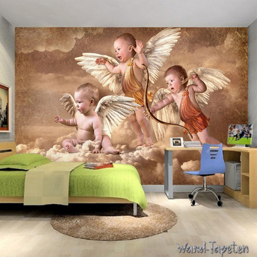 Fleece Photo Wall Paper Wallpaper Picture Glückliche - Baby Angels With Wings , HD Wallpaper & Backgrounds
