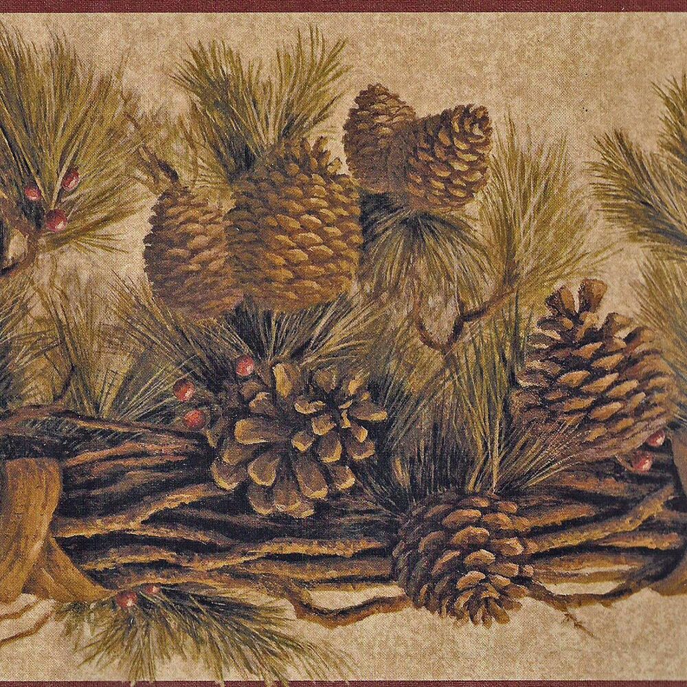 Details About Rustic Pine Cone Wallpaper Border Lot - Western Yellow