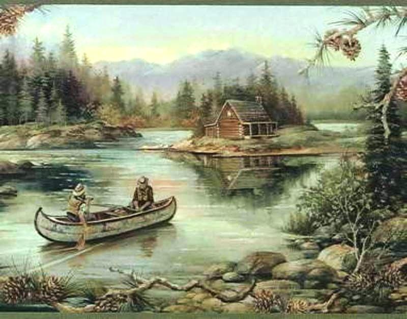 Pinecone Wallpaper Borders Cabin Fishing Best Home Painting
