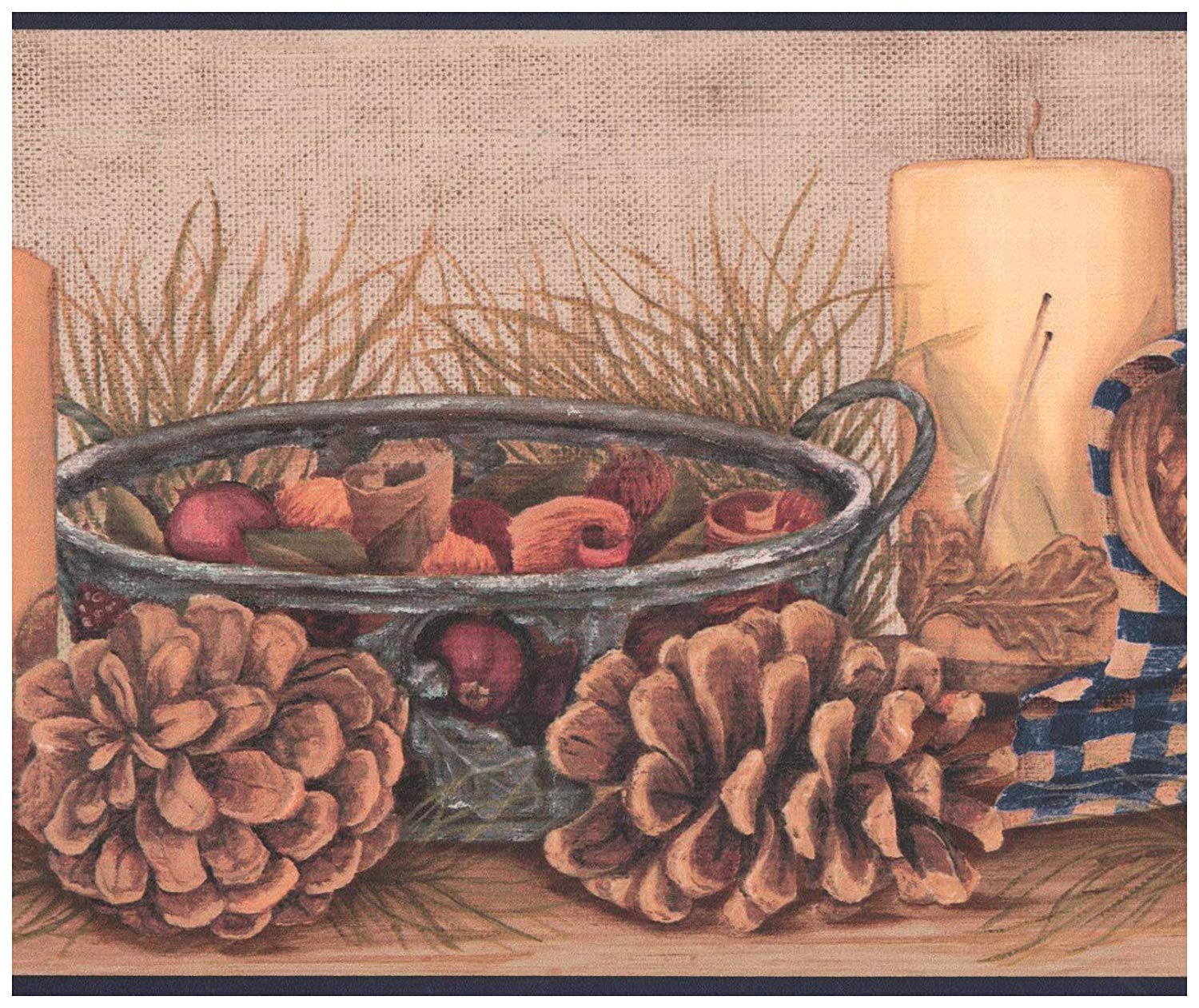 Pine Cones Candle Soap Beige Wallpaper Border Retro - Fruit , HD Wallpaper & Backgrounds