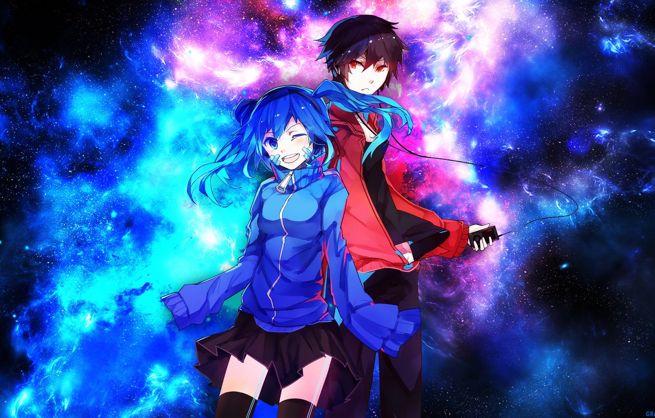 Photo Wallpaper Background, Anime, Art, Two, Kagerou - Mekakucity Actors Ene And Shintaro , HD Wallpaper & Backgrounds